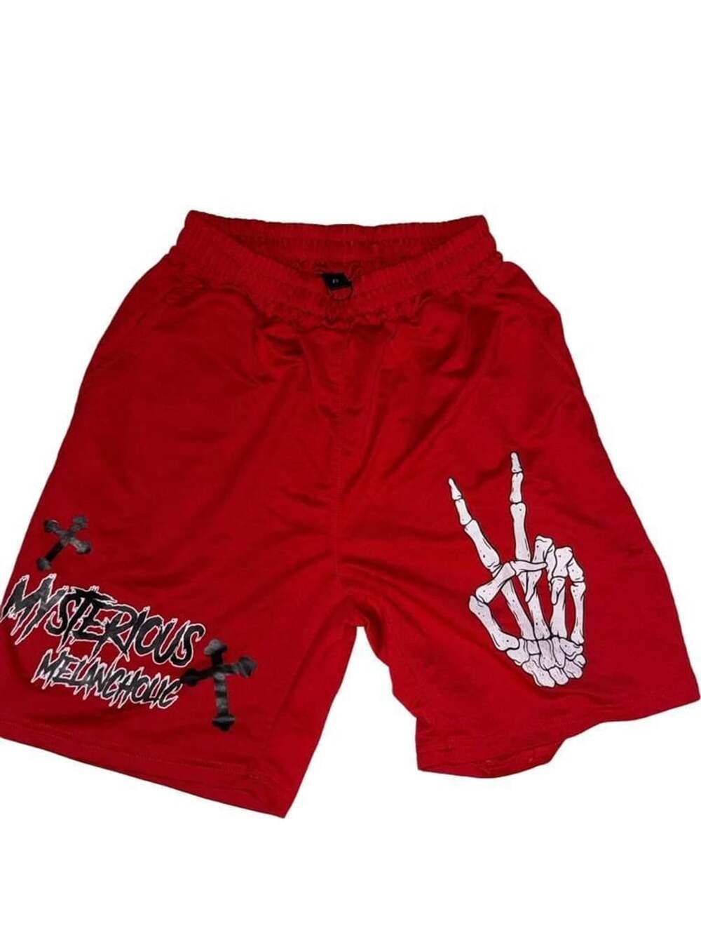 Romwe Skeleton Print Shorts Size S Red Streetwear Gothic Y2K